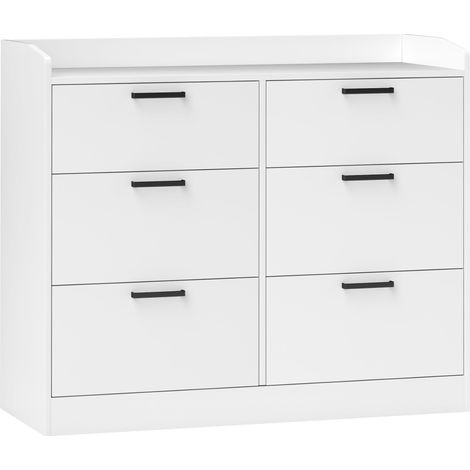 Kommode, 6 Schubladen, aus Holz, weiß, 100 × 40 × 88 cm, Spanplatte, MDF, 17,5 kg (1/5)