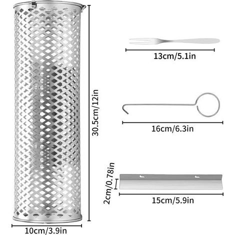 Panier à barbecue à roulettes - Le meilleur panier à barbecue qui soit, grille ronde en acier inoxydable - 2 crochets, 2 fourchettes et 2 déflecteurs dans le grand compartiment (1/2)