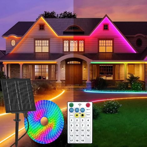 Solar LED Strip Outdoor, 15 m Flexible LED Strip with Remote Control, Dimmable, 19 Modes, 960 LED, IP68 Waterproof, for Garten, Patio, Party, Multicoloured (1/5)