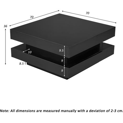 Table basse carrée noire - style technologique moderne avec éclairage LED 16 couleurs,70x70x36 cm,charge maximale 45kg