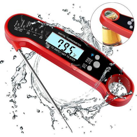 APEX Thermomètre de cuisson, thermomètre alimentaire numérique à lecture instantanée, thermomètre à viande, thermomètre de cuisine avec sonde pliable (rouge) (1/3)