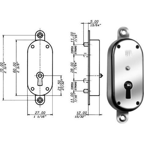 Cerradura para muebles con barra de deslizamiento M67 Meroni