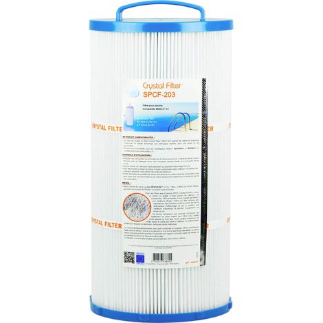 Crystal Filter – Filtre cartouche piscine 39,5 cm x 18 cm – Finesse de filtration 117 plis – Débit max 11 m³/h – Compatible Weltico® C3