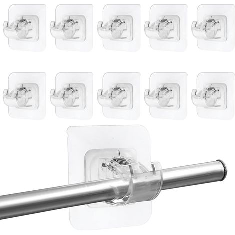 50 Pièces Support Tringle Rideaux sans Percage, Supports de Tringle Auto-Adhésifs Transparent, Crochets Autocollants pour Tringle à Rideaux pour Cuisine Salle de Bain (1/5)