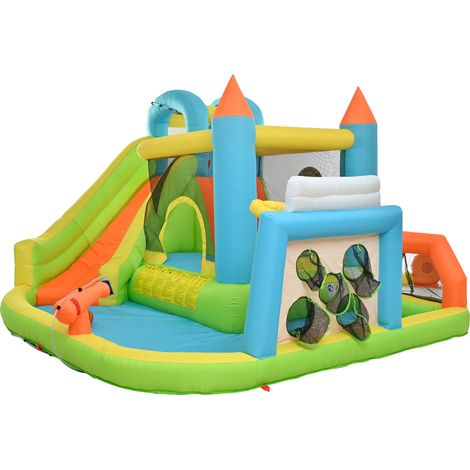 Parc aquatique gonflable multifonction pour enfants 3-10 ans avec toboggan, piscine, terrain de foot et panier de basket 360x320x200 cm (1/5)