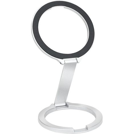 Soporte magnético giratorio de 360° para teléfono, soporte plegable multifuncional, con gancho de anillo de seguridad de doble cara, color plata. (1/4)