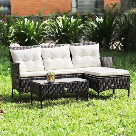 CASART 3PCS Patio Conversation Set Rattan Wicker Furniture Set w/ Cushions (1/5)