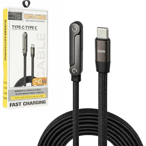 TRADE SHOP - Cavo Dati Ricarica Rapida Da Type-c A Type-c Da 240w Con Supporto Pieghevole Per Telefono -