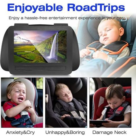 Sunwan Support de fixation pour appuie-tête de voiture, 3 tailles pour tablette, lecteur DVD, lecteur DVD portable pivotant et rabattable (25,4 cm, noir) (1/4)