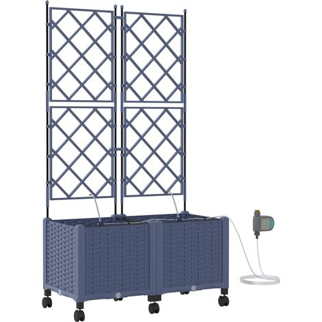 vidaXL Maceta de jardín con riego y ruedas 2 uds. Gris PP (1/2)