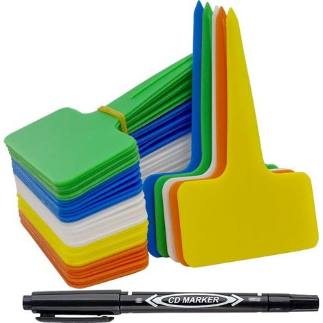 100 pièces Etiquette Jardin Exterieur Marqueurs en Plastique de Plantes Type T Plastique Etiquette Potager avec Stylo étanche Etiquetage Réutilisable et Accessoires pour Plantes(Multicolore) D (1/5)