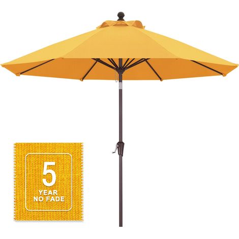 Parasol de terrasse en oléfine de 5 ans sans décoloration, 2,7 m avec inclinaison et manivelle, grand parasol de table extérieur résistant aux UV avec 8 baleines en fibre de verre pour (1/5)