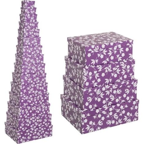 Boîte de rangement - JUANIO - Lot 15 - Violet - Carton-tissu 2 mm - Empilables, tailles variées (1/4)