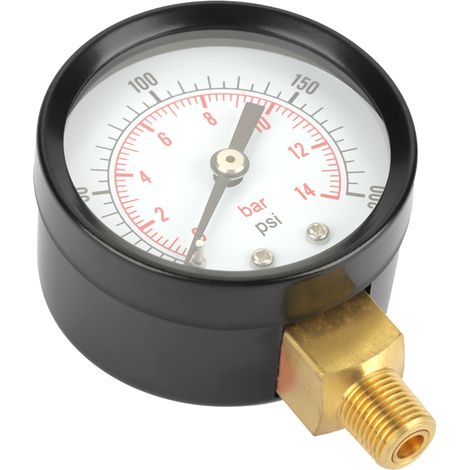Manometer mit Skala 0–200 psi / 0–14 bar für Wasser, Luft, Öl – 1/8"-NPT-Gewindeanschluss (1/5)