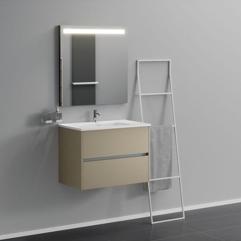 Inda - Badezimmerschrank 2 Schubladen L.80 mit beleuchtetem Spiegelwaschbecken – matt Terra di Luna