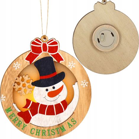 PENDENTE ALBERO DI NATALE PUPAZZO DI NEVE PER L'ALBERO DI NATALE LUMINOSO PALLINA DI LEGNO LED