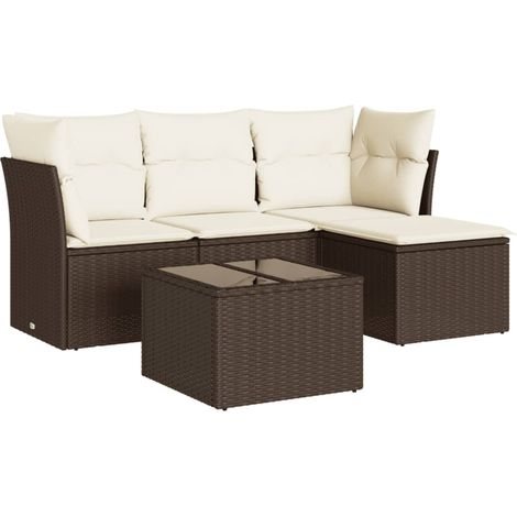 Maison Exclusive - Set Divano da Giardino 5 pz con Cuscini Marrone in Polyrattan (1/3)