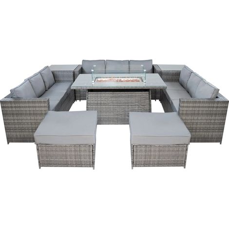 Rattan Garden Furniture 11 Seater Grey Wicker 3 Sofas 2 Stools (1/5)
