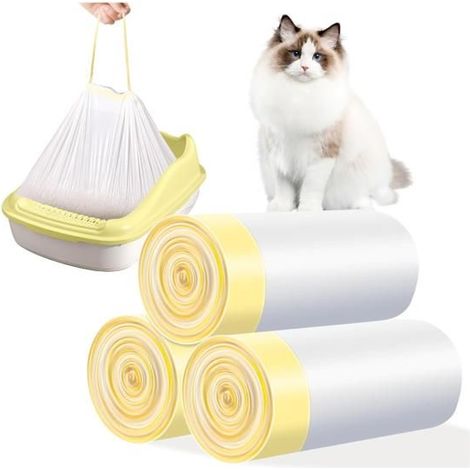 20 Sacs à Litière pour Chat, 2 Rouleaux Sacs Poubelles Épais Anti-Fuite avec Cordon de Serrage,Résistant Déchirure Sac 940457MM (1/5)