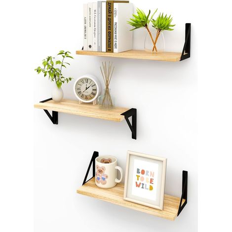 Trintion Floating Shelves Set of 3 Rustic Mounted Shelf, Wall Shelves for Room Decor, Bedroom, Living Room, Kitchen, Bathroom, Office (Natural) (1/5)