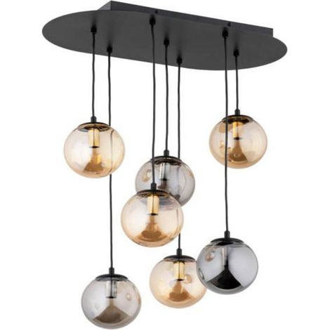 Alfa ORIGINAL 7-Light Glass Globe Pendant Ceiling Lamp, Black Metal with Gold Accents, 7x E14 Max 10W, Dimmable, Modern Chandelier for Living/Dining, 80cm (1/2)