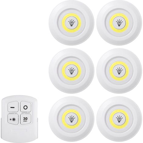 Lot de 6 lampes LED COB 4,5 V 1 W avec télécommande, luminosité réglable,sans fil, intensité variable, contrôle par capteur tactile, lampe de nuit sous l'armoire, éclairage à piles, pour armoire, mur (1/5)