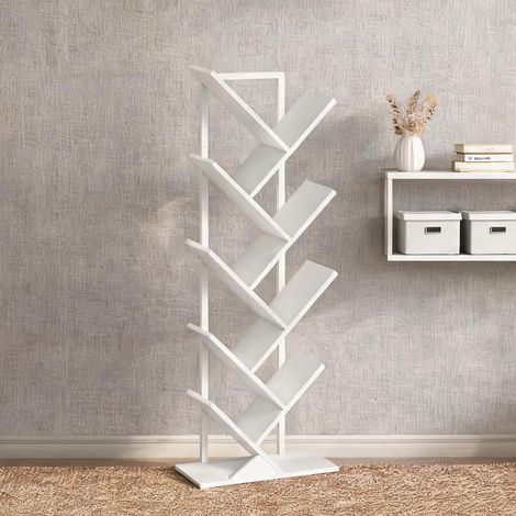 Étagère bibliothèque en bois et métal blanc 50 x 24 x 136 cm (1/5)