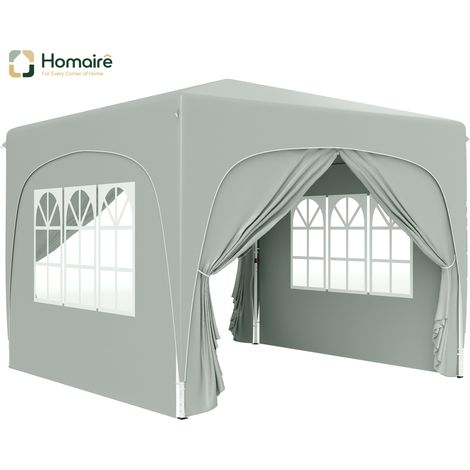 HOMAIRE Pavillon Faltbar 3x3m Hellgrau Wasserabweisend UV Schutz 50+ Winterfest avec 4 Panneaux latéraux pour Camping et Jardin