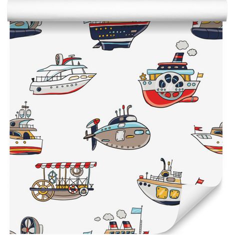 Papier peint coloré à motifs de bateaux et véhicules pour salon et chambre 50x1000 cm (1/5)