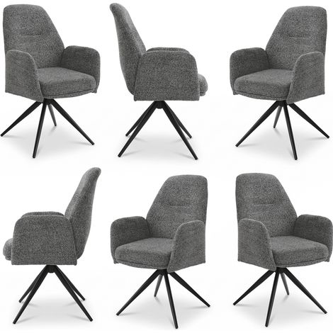 Bon Furni Chaises 360° Pivotantes Chenille Vert de gris, Lot de 6