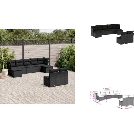 Salon de jardin 9 pcs avec coussins noir résine tressée - Salon De Jardin - Meuble De Jardin - Canapé Extérieur - Ensemble Salon De Jardin - Rattan Artificiel (1/3)