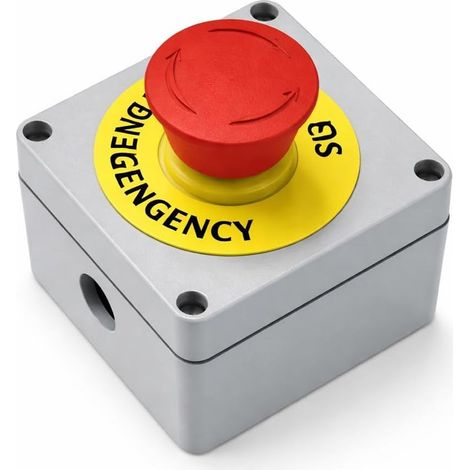 Interrupteur d'Arrêt d'urgence 1NO 1NC Momentané Boîtier Aluminium Étanche IP66 avec Panneau Rouge Bouton-Poussoir pour Applications Industrielles 80x75x60mm (1/5)