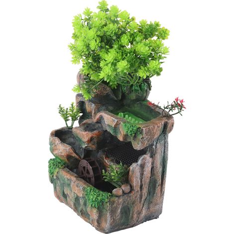 Fontaine de Table en Résine avec Cascade et Rocher Simulé, Décoration Écologique pour Intérieur EU AC220‑240V