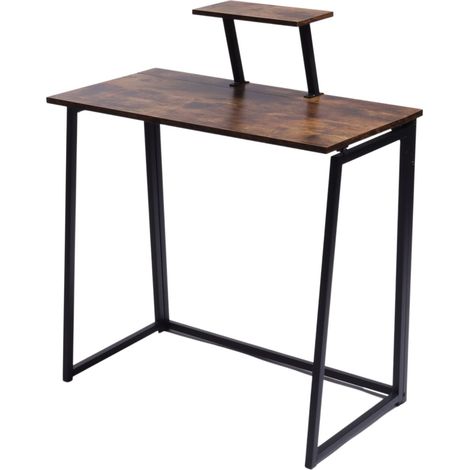 FurnitureR Klapptisch für kleine Räume, Laptop-Tisch mit Bildschirmhalter, abnehmbares Oberregal, Klappbarer Computer-Schreibtisch für die Arbeit, 80x40x75cm, Braun (1/5)