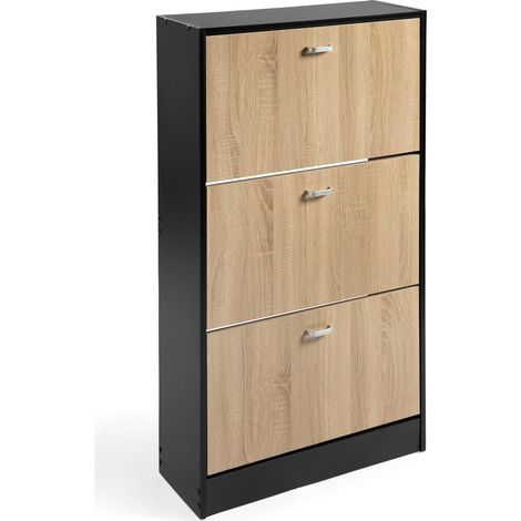 Zapatero Madera 3 Puertas Oscilobatientes  Negro-Taupe (1/5)