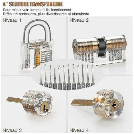 Kit de crochetage de serrure, kit de crochetage de serrure de 25 pièces, outils de pratique avec 3 serrures transparentesaj (1/2)