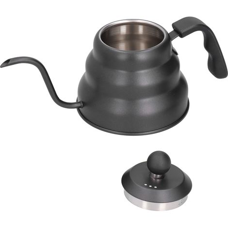 Bouilloire à café en acier inoxydable PTFE avec bec verseur en col de cygne, noire, 1,2 l (1/5)