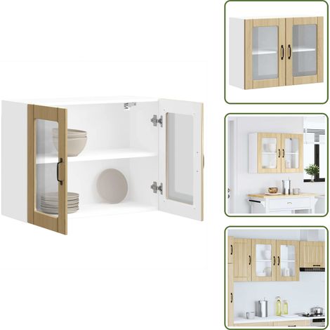 The Living Store Armario de cocina de pared con puerta de cristal "Lucca" de, roble Sonoma, madera de ingeniería - Armario de pared