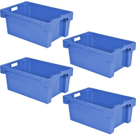 BRB Lot de 4 bacs empilables - Dimensions : 600 x 400 x 250 mm - Bleu - Fond et parois fermés