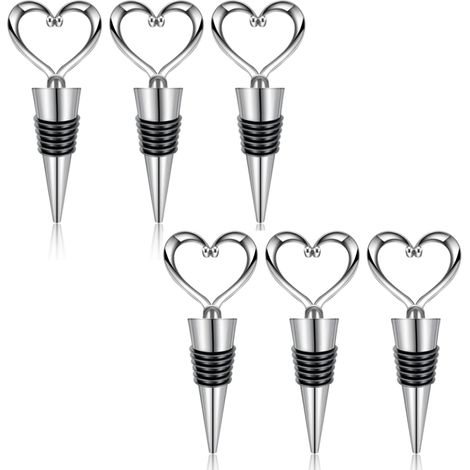 6 Bouchons de Vin en Forme de Cœur - Bouchons de Bouteille Réutilisables, Obturateurs pour Bouteille de Vin, Capsules de Dégustation, Lot de 6, Forme Cœur, Accessoire de Cave (1/5)
