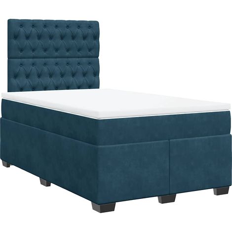 Lit double  Lit adulte  Sommier à lattes de lit et matelas bleu 120x190 cm velours