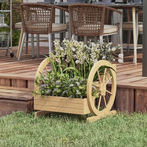 Jardinière sur Pieds carré Potager 3 étages avec 2 roues Charrette Bois Sapin. dim. 62L x 61l x 57H cm
