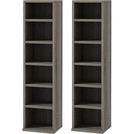 Lot de 2 Étagères CD DVD Meuble Tour Rangement 6 Niveaux Réglables Capacité 204 CD Gris 21 x 22,5 x 88,5 cm (1/5)
