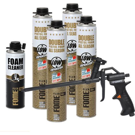 Lot de 4 mousses polyuréthane de montage FOME FLEX Double 750 ml + pistolet POINT BLACK + nettoyant FOME FLEX Foam Cleaner 500 ml (1/5)