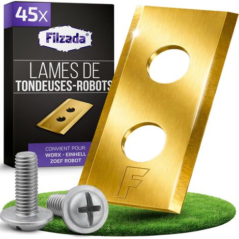 45 Lames Robot Tondeuse, Acier Inoxydable, Revêtement Carbure Titane, Vis Incluses, Pour Worx Landroid Einhell (1/5)