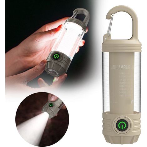 Lampe de camping rechargeable – LED – 3 modes – Suspension et poche – Kaki – Extérieur et secours – Longue autonomie (1/5)