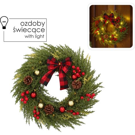 LED-Weihnachtskranz 40 cm 40 l grün mit Schleife, batteriebetrieben (1/3)