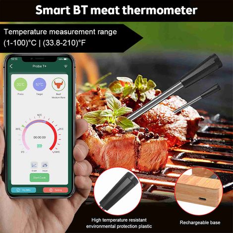 Thermomètre de barbecue étanche IPX7, application mobile, sonde à viande sans fil Bluetooth intelligente pour la cuisine. (1/5)