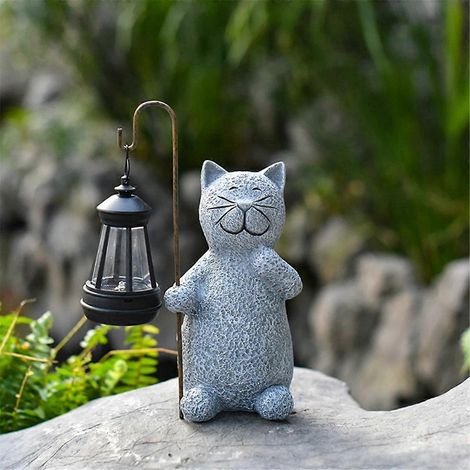 Statue de chat en résine à énergie solaire, figurine lumineuse de jardin --- (1/5)