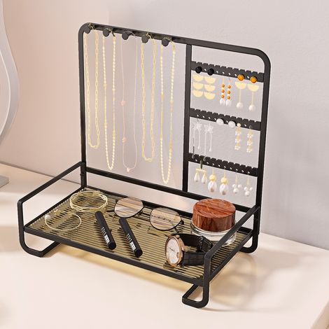 Porte-Bijoux Organisateur en Métal Doré - Support à Bijoux avec Plateau, pour Colliers, Boucles d’Oreilles, Bagues et Bracelets, Décoration de Chambre et Bureau (1/2)